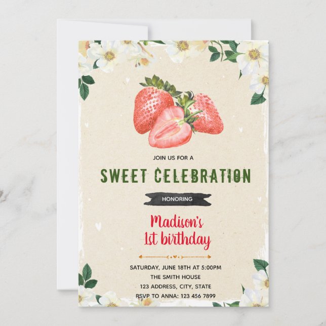 Tarjeta de cumpleaños de fresa linda (Anverso)