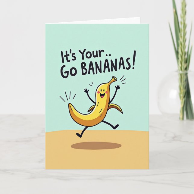 Tarjeta de cumpleaños de fruta saltarina alegre (Anverso)
