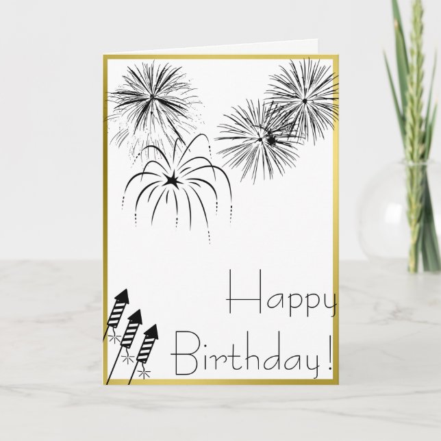 Tarjeta de cumpleaños de fuegos artificiales - Oro (Anverso)