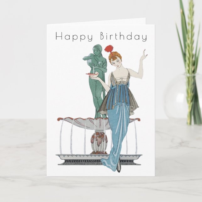 Tarjeta de cumpleaños de fuente de mujer retro Art (Anverso)