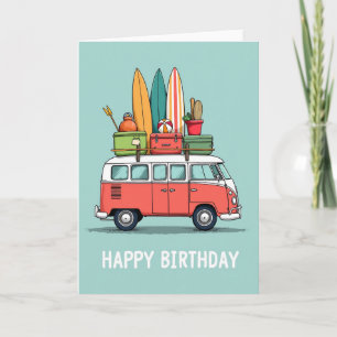 Tarjeta de cumpleaños de furgoneta retro