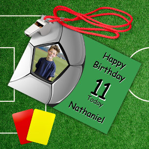 Tarjeta de cumpleaños de fútbol de dos fotos para 