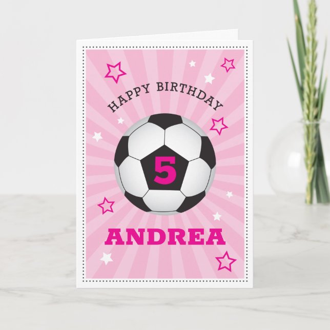 Tarjeta de cumpleaños de fútbol rosa personalizada (Anverso)