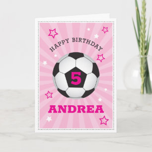 Tarjeta de cumpleaños de fútbol rosa personalizada