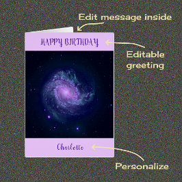 Tarjeta de cumpleaños de galaxia espiral de nombre