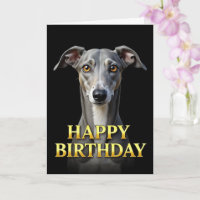 TARJETA DE CUMPLEAÑOS DE GALGO EN GRIS PRÓXIMO DIS