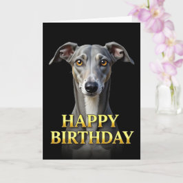 TARJETA DE CUMPLEAÑOS DE GALGO EN GRIS PRÓXIMO DIS