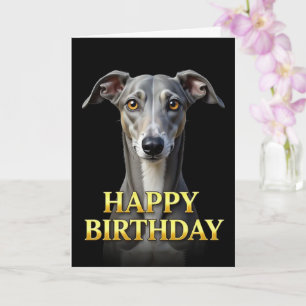 TARJETA DE CUMPLEAÑOS DE GALGO EN GRIS PRÓXIMO DIS