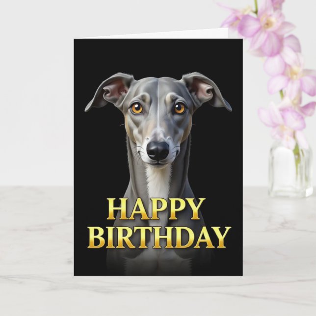 TARJETA DE CUMPLEAÑOS DE GALGO EN GRIS PRÓXIMO DIS (Orquídea)