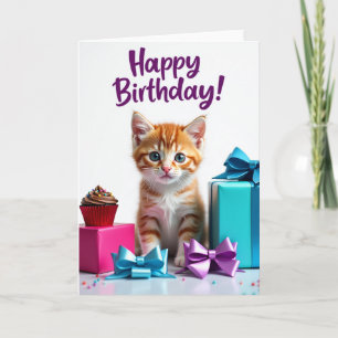 Tarjeta de cumpleaños de gatito a rayas dulce