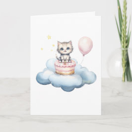 Tarjeta de cumpleaños de gatito adorable con acuar