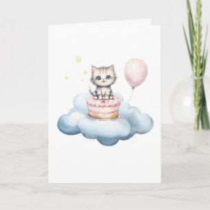 Tarjeta de cumpleaños de gatito adorable con acuar