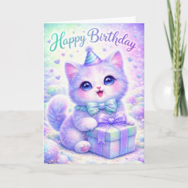 Tarjeta de cumpleaños de gatito adorable con brill
