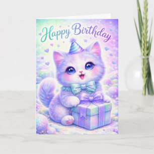 Tarjeta de cumpleaños de gatito adorable con brill