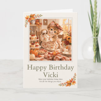 Tarjeta de cumpleaños de gatito con kit de fiesta