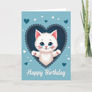 Tarjeta de cumpleaños de gatito Corazón Azul