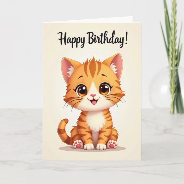 Tarjeta de cumpleaños de gatito encantador (Anverso)