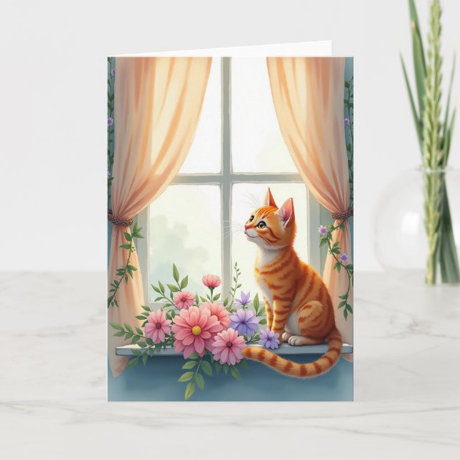 Tarjeta de cumpleaños de gatito floral (Anverso)