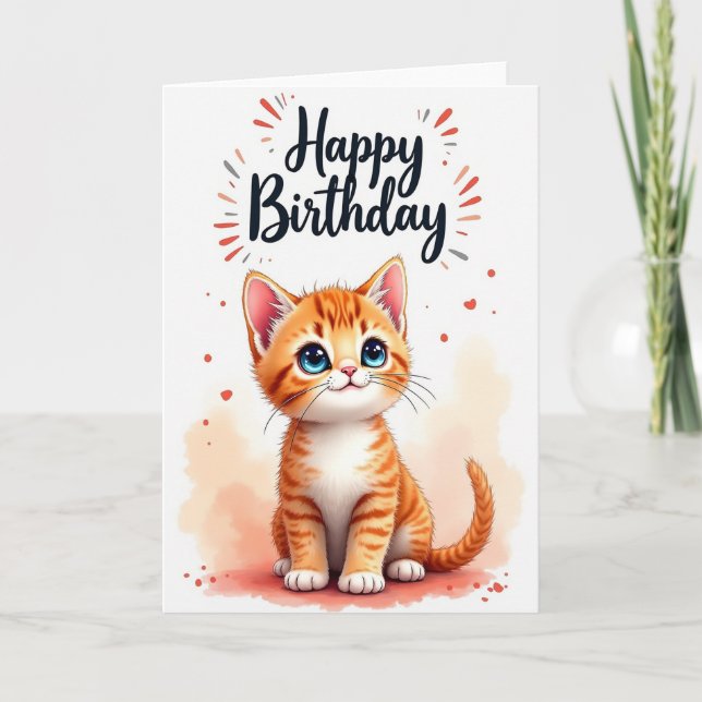 Tarjeta de cumpleaños de gatito inocente (Anverso)