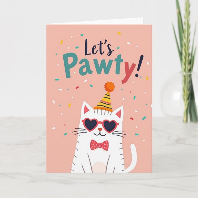 Tarjeta de cumpleaños de gatito juguetón (Anverso)
