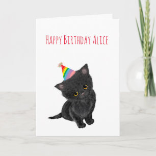 Tarjeta de cumpleaños de gatito negro personalizad