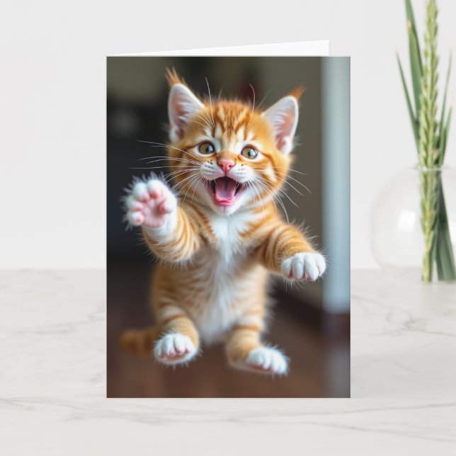 Tarjeta de cumpleaños de gatito saltarín (Anverso)