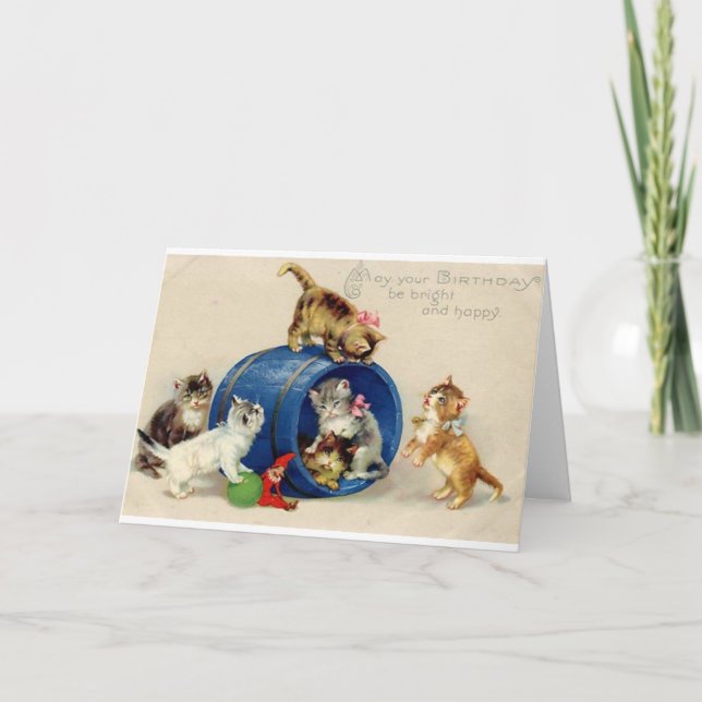 Tarjeta de cumpleaños de gatitos victorianos (Anverso)