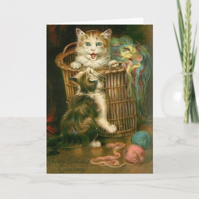 Tarjeta de cumpleaños de gatitos victorianos jugue (Anverso)