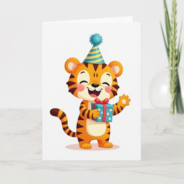Tarjeta de cumpleaños de gato a rayas alegre (Anverso)