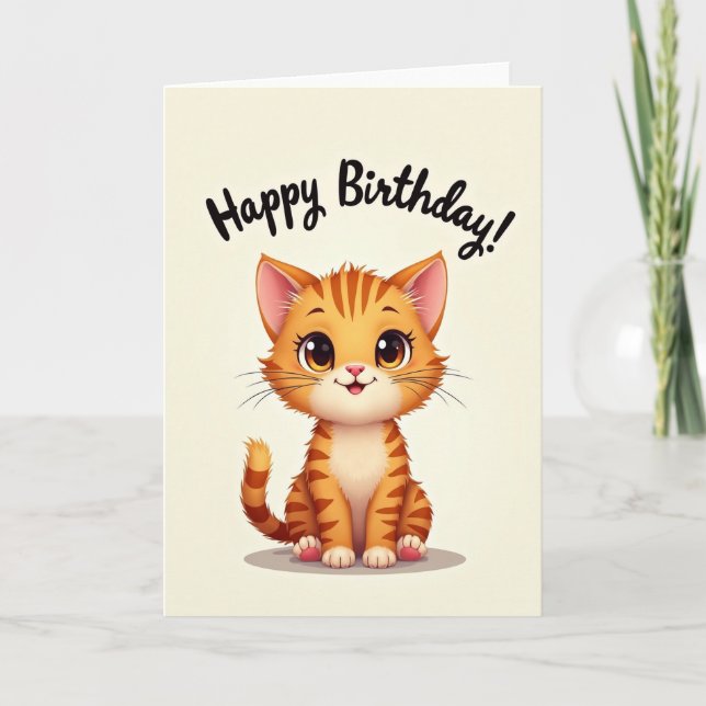 Tarjeta de cumpleaños de gato a rayas dulce (Anverso)