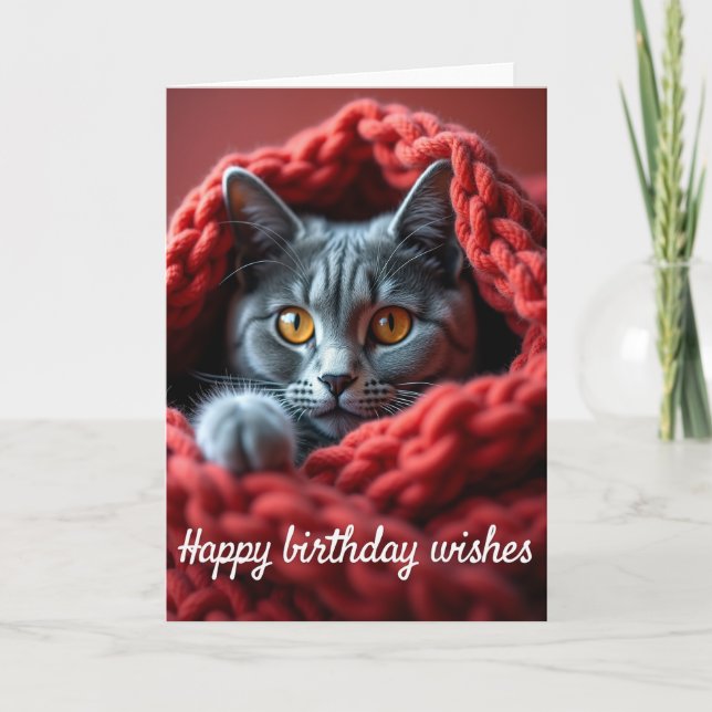Tarjeta de cumpleaños de gato acogedor (Anverso)