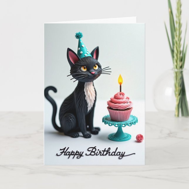 Tarjeta de cumpleaños de gato adorable (Anverso)