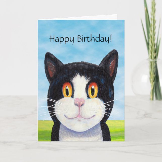 Tarjeta de cumpleaños de gato alegre (Anverso)