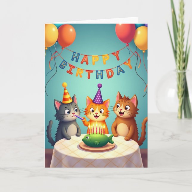 Tarjeta de cumpleaños de gato animado (Anverso)