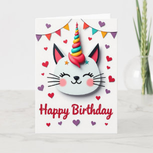 Tarjeta de cumpleaños de gato arcoíris