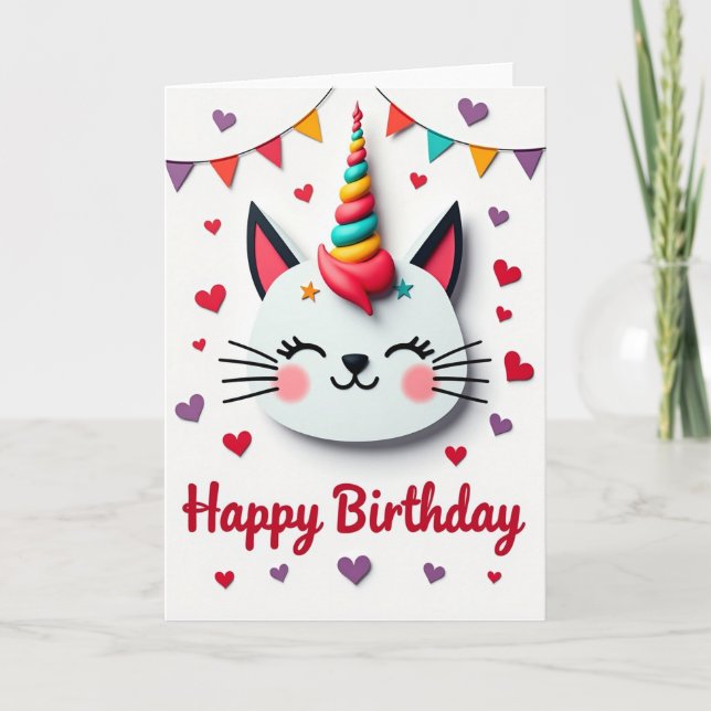 Tarjeta de cumpleaños de gato arcoíris (Anverso)