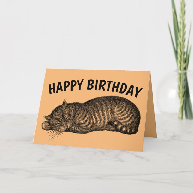 TARJETA DE CUMPLEAÑOS DE GATO ATIGRADO, COME PASTE (Anverso)