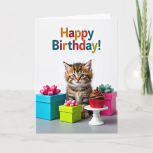 Tarjeta de cumpleaños de gato atigrado dulce