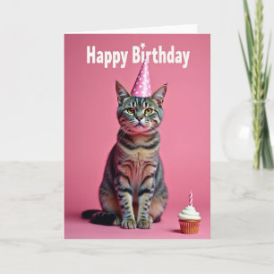 Tarjeta de cumpleaños de gato atigrado festivo