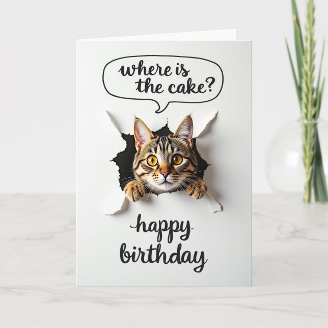 Tarjeta de cumpleaños de gato atigrado juguetón (Anverso)