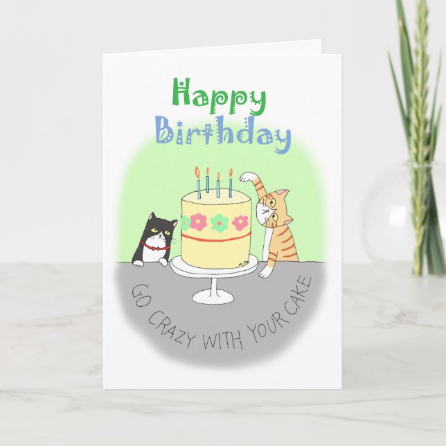 Tarjeta de cumpleaños de gato atigrado naranja y g (Anverso)