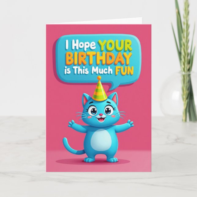 Tarjeta de cumpleaños de gato azul alegre (Anverso)