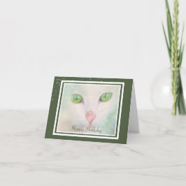 Tarjeta de cumpleaños de gato blanco elegante con 
