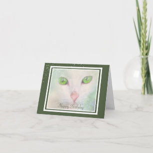 Tarjeta de cumpleaños de gato blanco elegante con