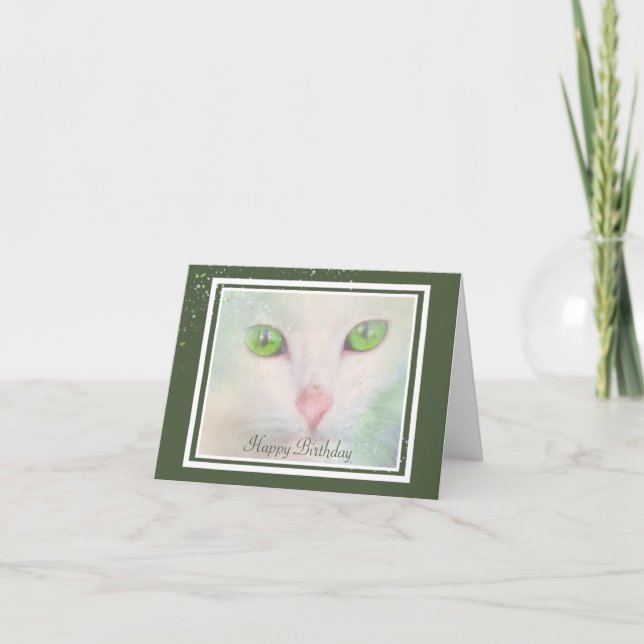 Tarjeta de cumpleaños de gato blanco elegante con  (Anverso)