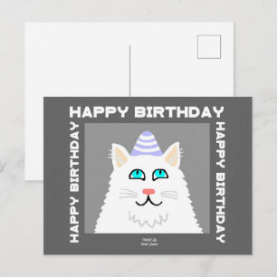 Tarjeta de cumpleaños de gato blanco esponjoso
