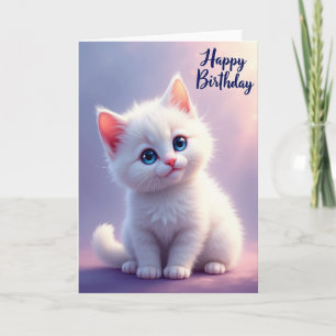 Tarjeta de cumpleaños de gato blanco esponjoso