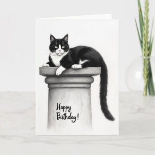 Tarjeta de cumpleaños de gato blanco y negro elega