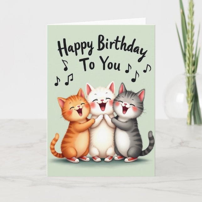 Tarjeta de cumpleaños de gato cantando (Anverso)