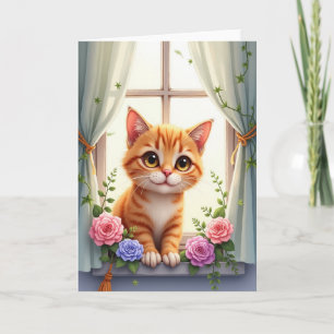 Tarjeta de cumpleaños de gato con arte dulce